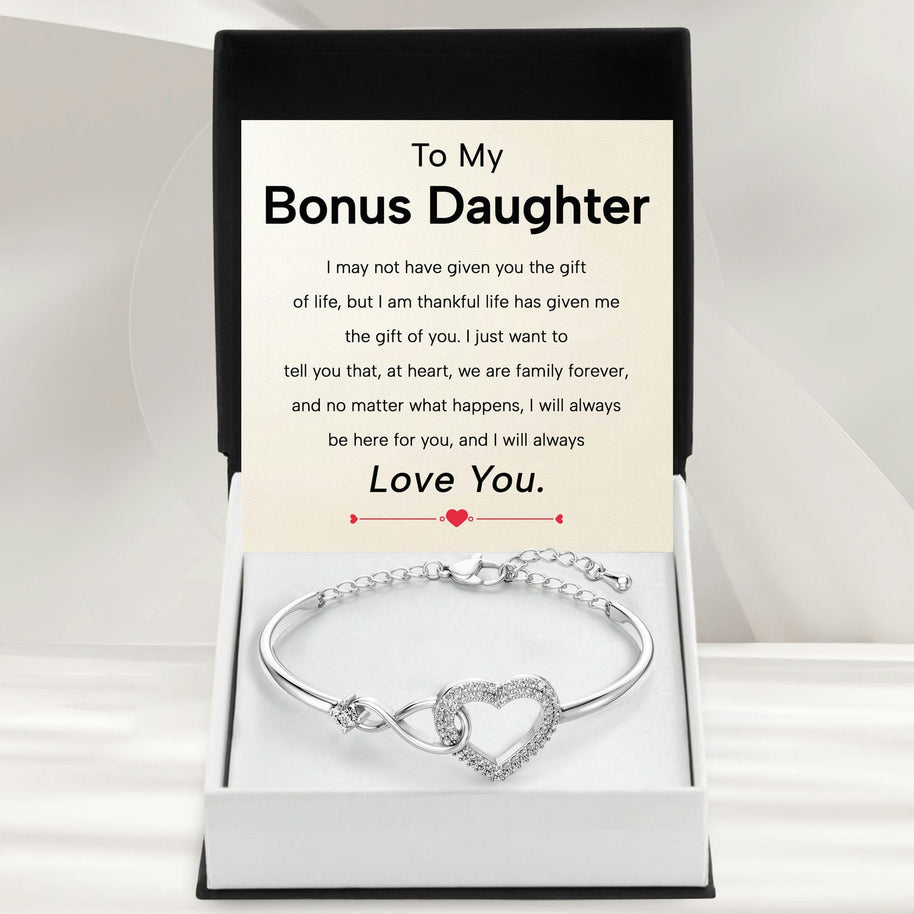 To My Bonus Daughter Bracelet With Message Card - Family Forever
