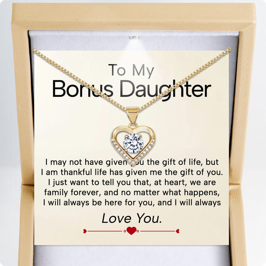 To My Bonus Daughter Heart Necklace  With Heartfelt Message - Unique Jewelry For Bonus Daughter - Always Love You