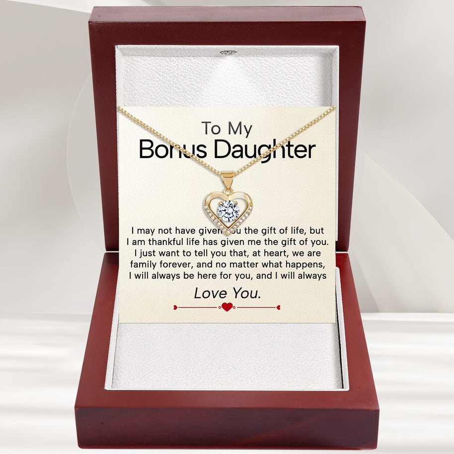 To My Bonus Daughter Heart Necklace  With Heartfelt Message - Unique Jewelry For Bonus Daughter - Always Love You