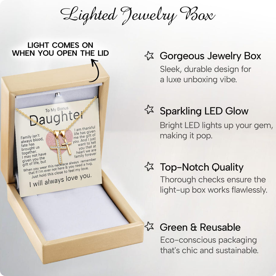 To My Bonus Daughter Cross Necklace  With Heartfelt Message - Unique Jewelry For Bonus Daughter - Brought Us Together