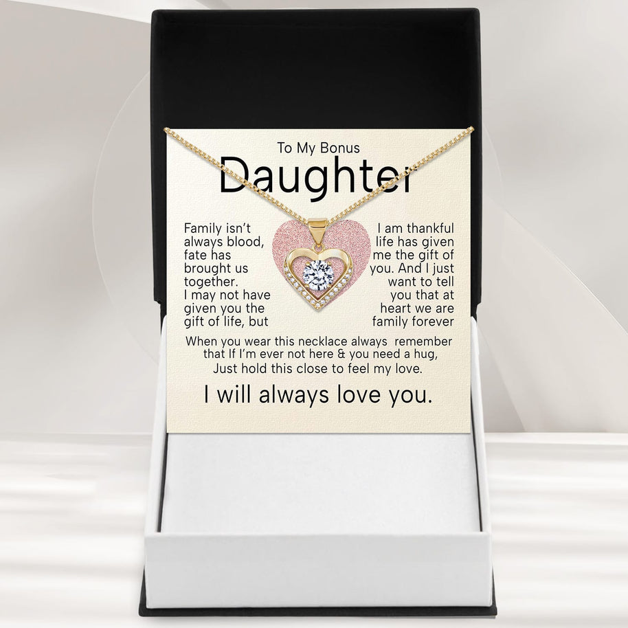 To My Bonus Daughter Heart Necklace  With Heartfelt Message - Unique Jewelry For Bonus Daughter - Brought Us Together