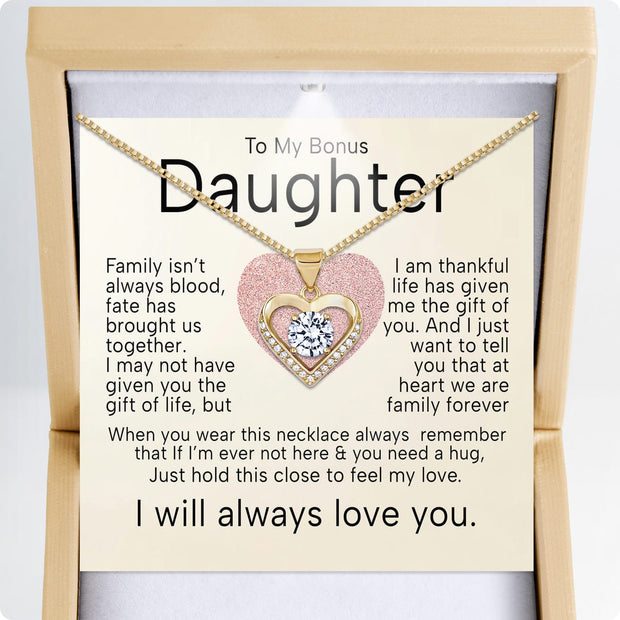 To My Bonus Daughter Heart Necklace  With Heartfelt Message - Unique Jewelry For Bonus Daughter - Brought Us Together