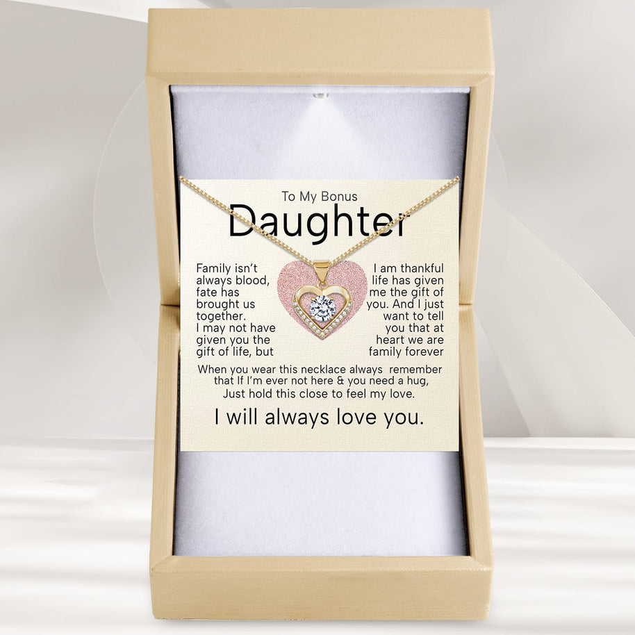 To My Bonus Daughter Heart Necklace  With Heartfelt Message - Unique Jewelry For Bonus Daughter - Brought Us Together