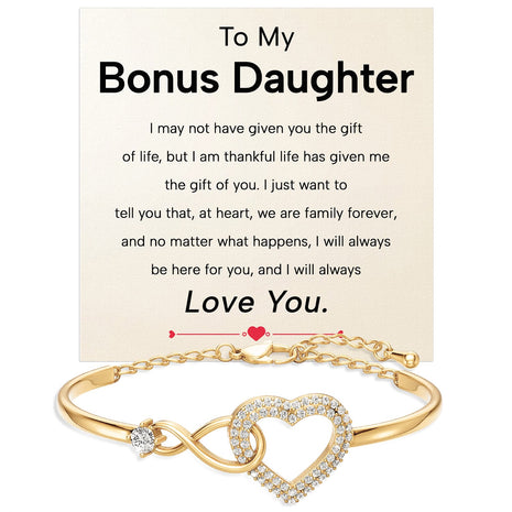 To My Bonus Daughter Bracelet With Message Card - Family Forever