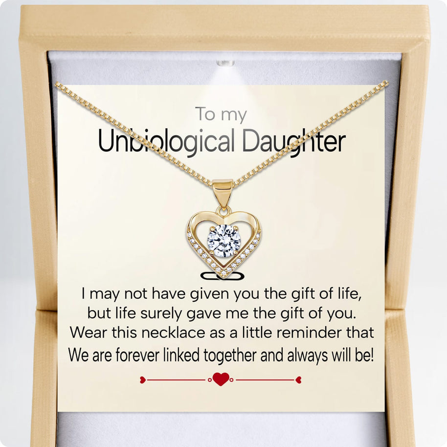 To My Bonus Daughter Heart Necklace  With Heartfelt Message - Unique Jewelry For Bonus Daughter - Linked Together