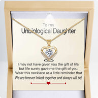 To My Bonus Daughter Heart Necklace  With Heartfelt Message - Unique Jewelry For Bonus Daughter - Linked Together