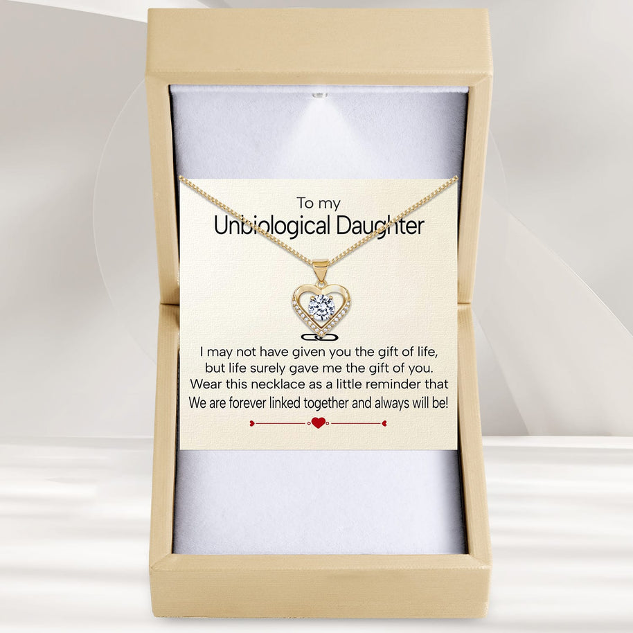 To My Bonus Daughter Heart Necklace  With Heartfelt Message - Unique Jewelry For Bonus Daughter - Linked Together