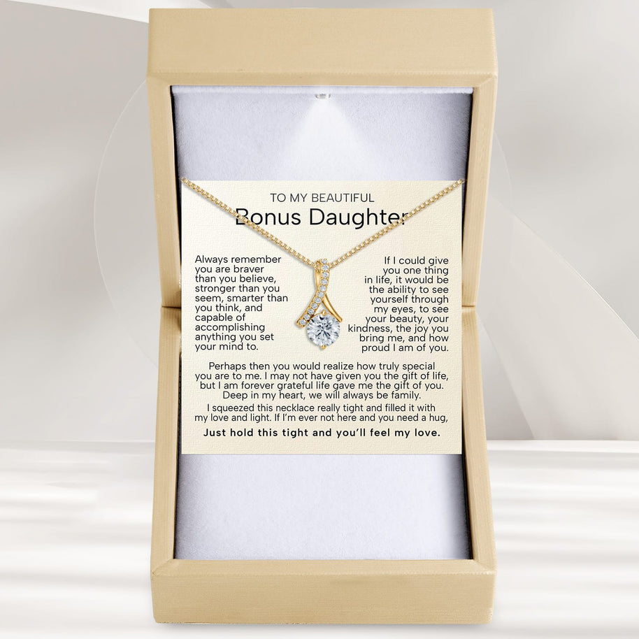 To My Bonus Daughter Necklace  With Heartfelt Message - Unique Jewelry For Bonus Daughter - Love and Light