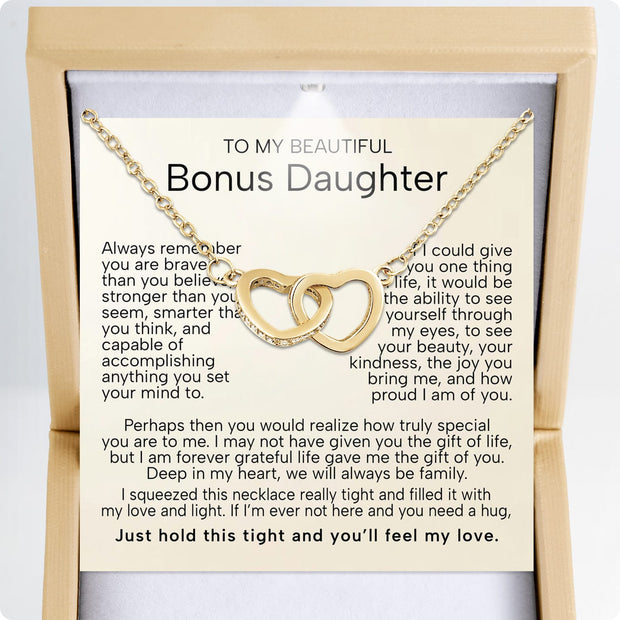 To My Bonus Daughter Necklace  With Heartfelt Message - Unique Jewelry For Bonus Daughter - Love and Light