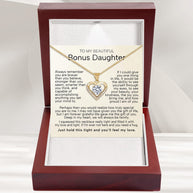 To My Bonus Daughter Heart Necklace  With Heartfelt Message - Unique Jewelry For Bonus Daughter - Love and Light