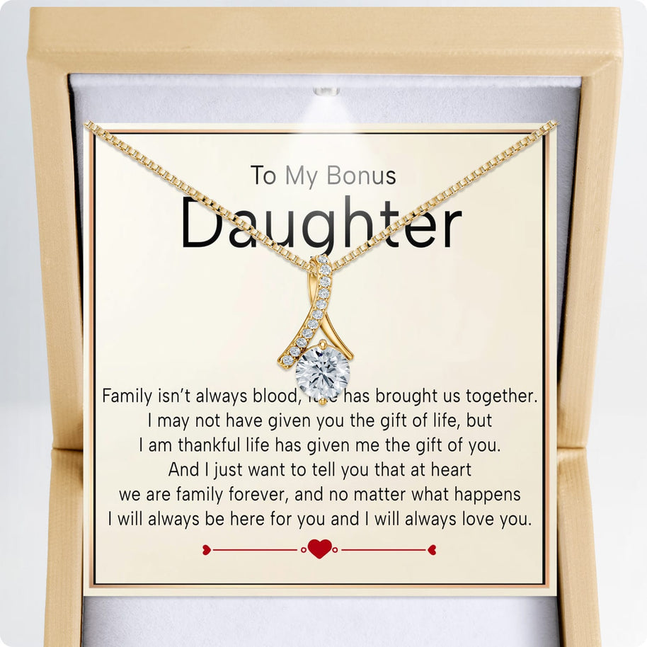 To My Bonus Daughter Necklace  With Heartfelt Message - Unique Jewelry For Bonus Daughter - We Are Family