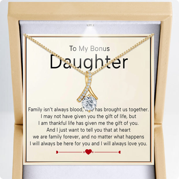 To My Bonus Daughter Necklace  With Heartfelt Message - Unique Jewelry For Bonus Daughter - We Are Family