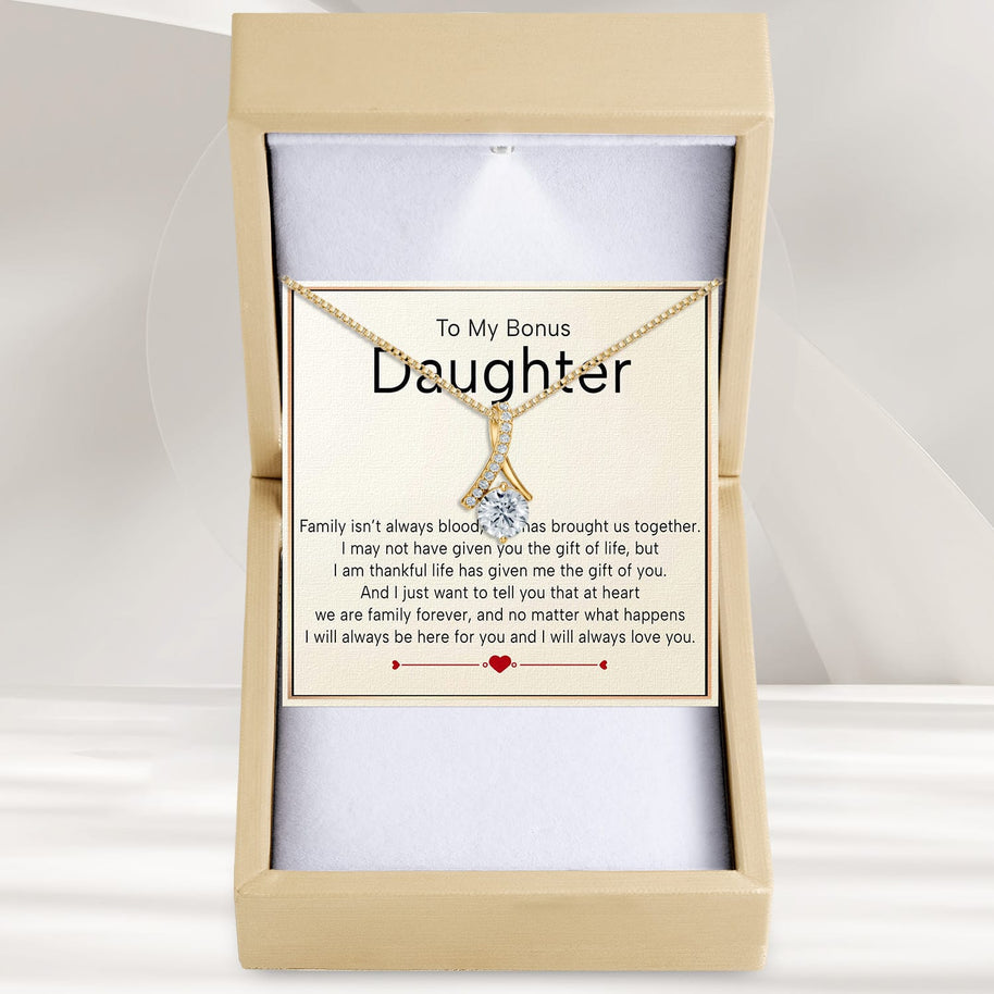 To My Bonus Daughter Necklace  With Heartfelt Message - Unique Jewelry For Bonus Daughter - We Are Family