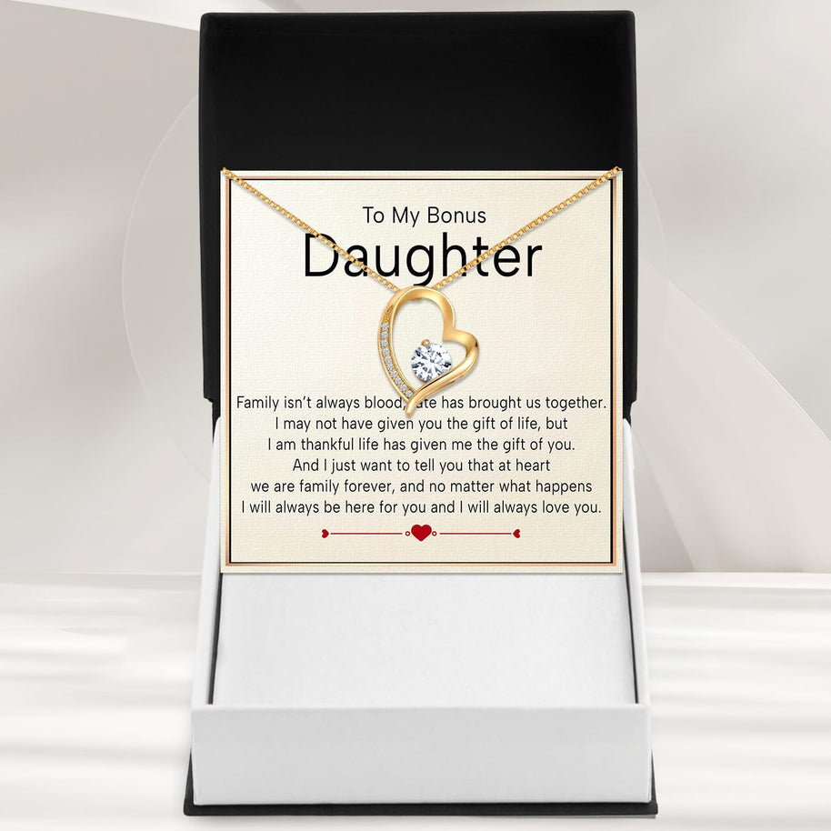 To My Bonus Daughter Necklace  With Heartfelt Message - Unique Jewelry For Bonus Daughter - We Are Family