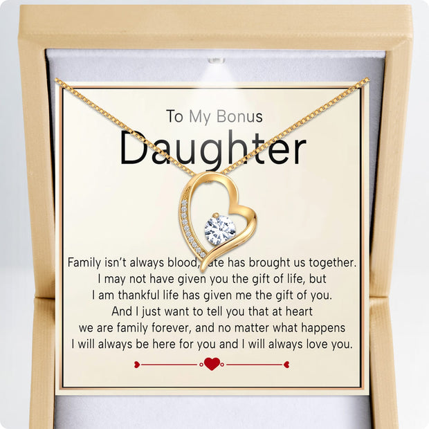 To My Bonus Daughter Necklace  With Heartfelt Message - Unique Jewelry For Bonus Daughter - We Are Family