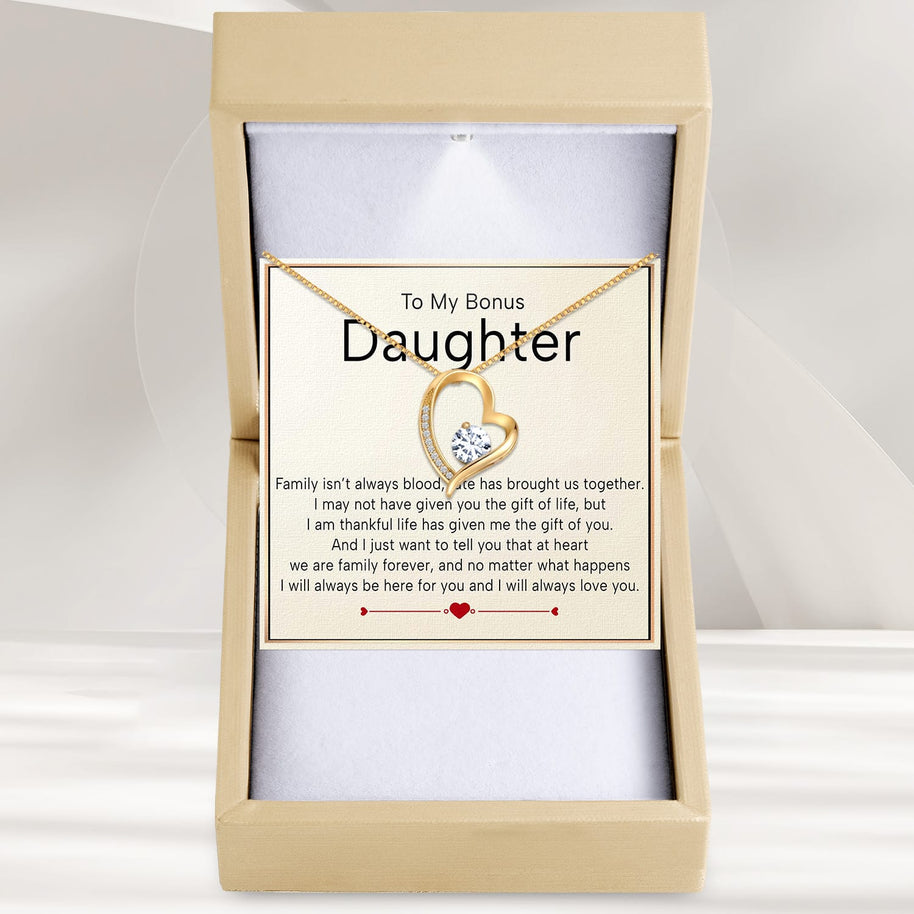 To My Bonus Daughter Necklace  With Heartfelt Message - Unique Jewelry For Bonus Daughter - We Are Family