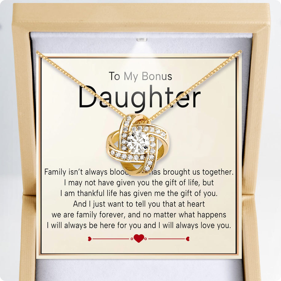 To My Bonus Daughter Necklace  With Heartfelt Message - Unique Jewelry For Bonus Daughter - We Are Family