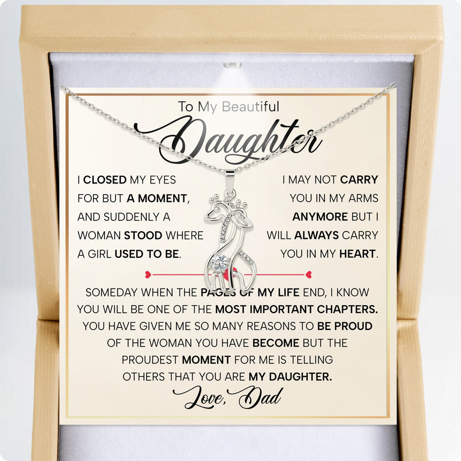 To My Daughter With Heartfelt Message - Giraffe Necklace For Daughter From Dad - Pages Of My Life