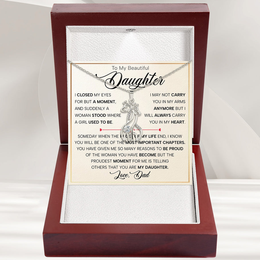 To My Daughter With Heartfelt Message - Giraffe Necklace For Daughter From Dad - Pages Of My Life