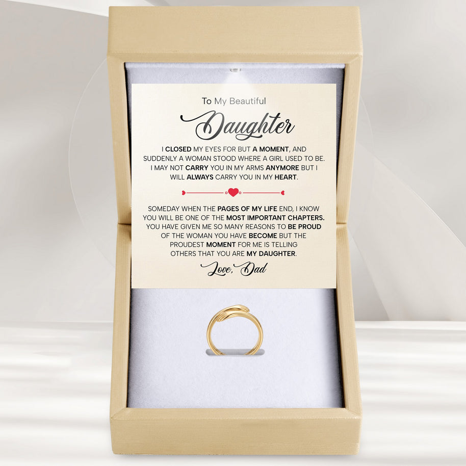To My Daughter With Heartfelt Message - Engraved Hug Ring For Daughter From Dad - Pages Of My Life