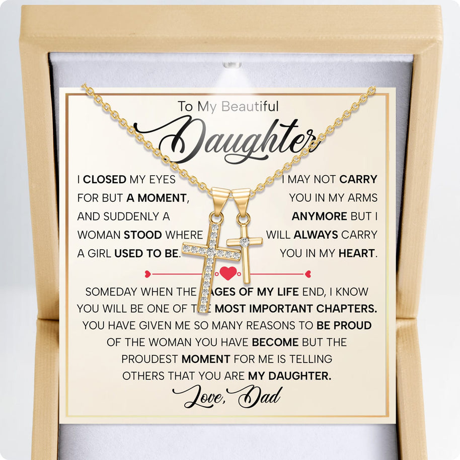 To My Daughter Cross Necklace From Dad With Heartfelt Message - Unique Jewelry For Daughter - Page Of My Life