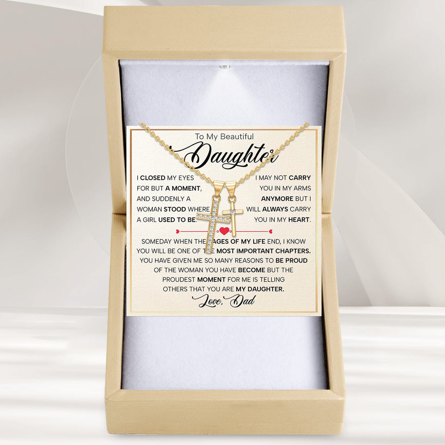 To My Daughter Cross Necklace From Dad With Heartfelt Message - Unique Jewelry For Daughter - Page Of My Life