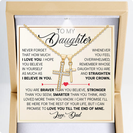 To My Daughter Cross Necklace From Dad With Heartfelt Message - Unique Jewelry For Daughter - Proud of You
