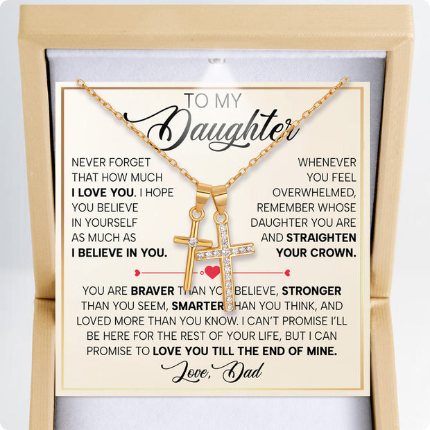 To My Daughter Cross Necklace From Dad With Heartfelt Message - Unique Jewelry For Daughter - Proud of You