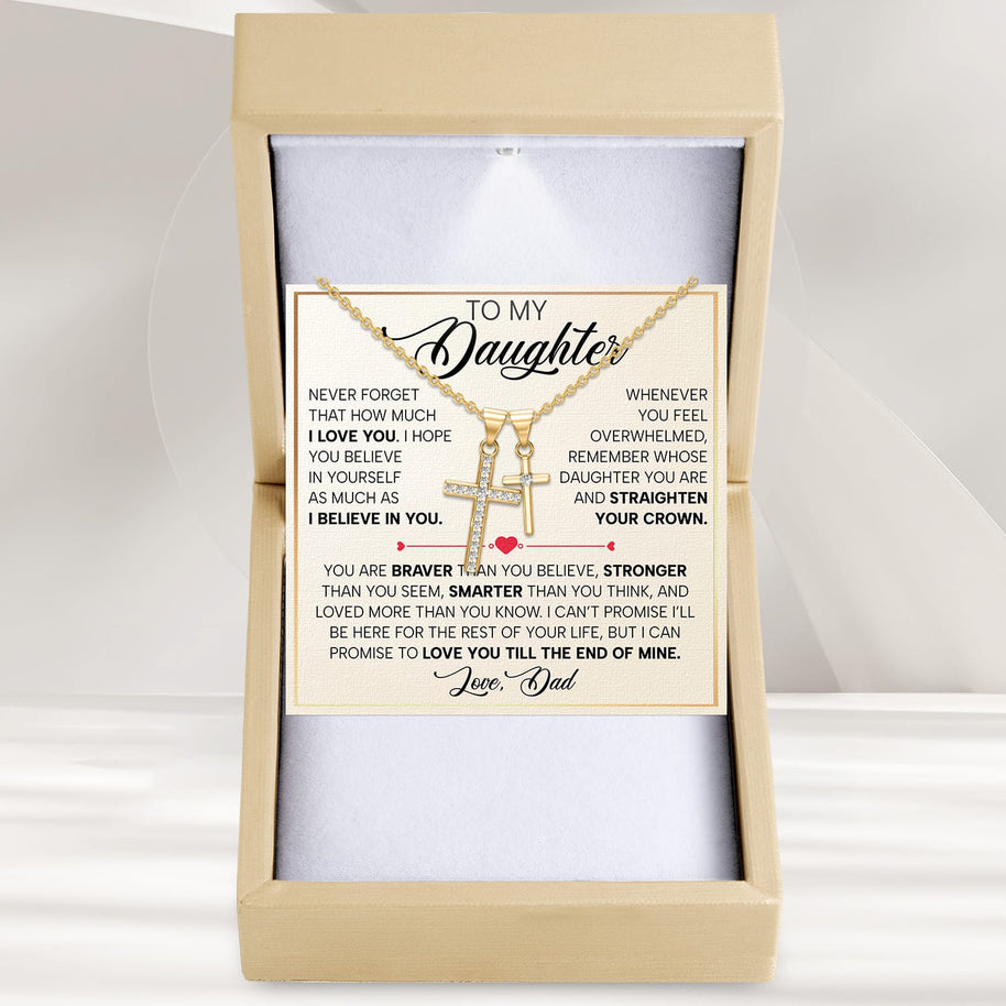 To My Daughter Cross Necklace From Dad With Heartfelt Message - Unique Jewelry For Daughter - Proud of You