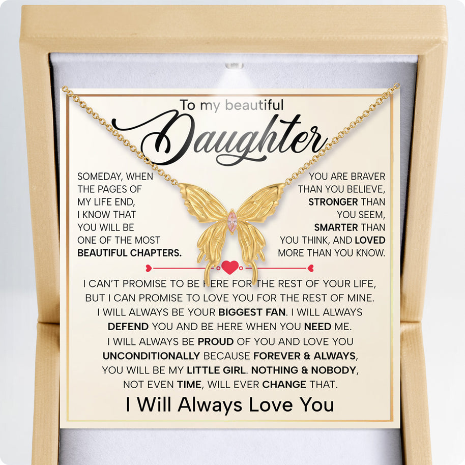 To My Daughter With Heartfelt Message - Butterfly Necklace For Daughter - Always In Mine