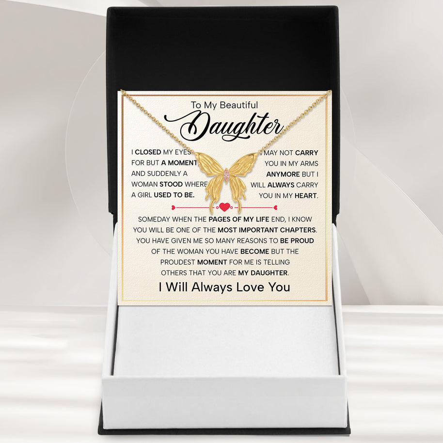 To My Daughter With Heartfelt Message - Butterfly Necklace For Daughter - Pages Of My Life