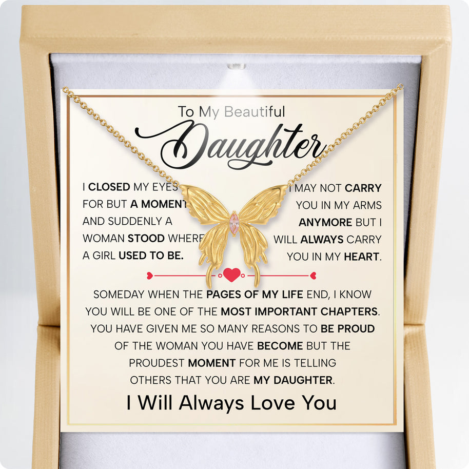 To My Daughter With Heartfelt Message - Butterfly Necklace For Daughter - Pages Of My Life