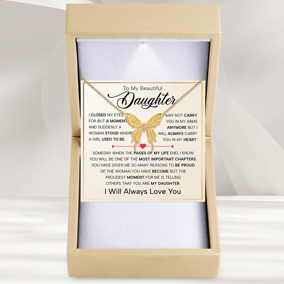 To My Daughter With Heartfelt Message - Butterfly Necklace For Daughter - Pages Of My Life