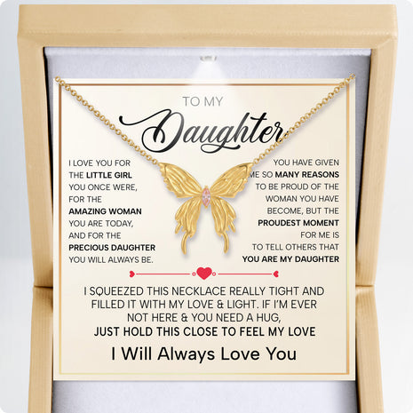 To My Daughter With Heartfelt Message - Butterfly Necklace For Daughter - Precious Daughter