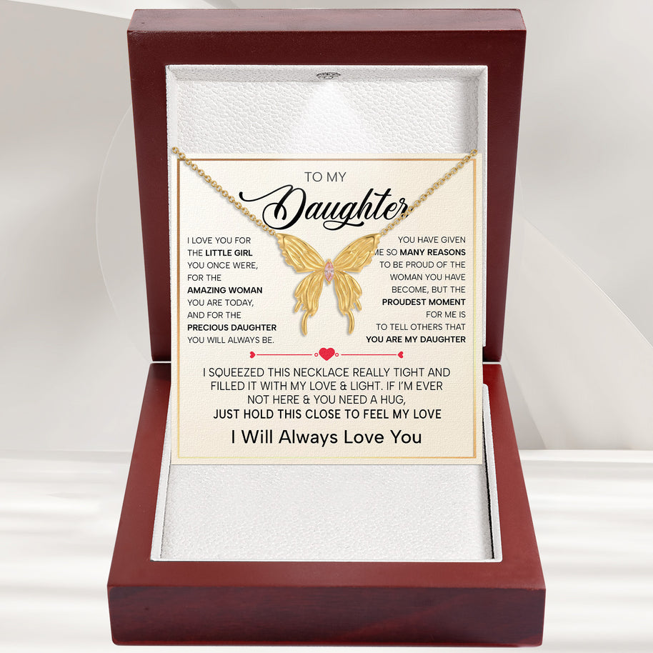 To My Daughter With Heartfelt Message - Butterfly Necklace For Daughter - Precious Daughter