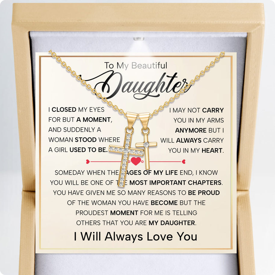 To My Daughter Cross Necklace With Heartfelt Message - Unique Jewelry For Daughter - Important Chapters