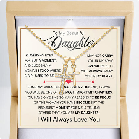 To My Daughter Cross Necklace With Heartfelt Message - Unique Jewelry For Daughter - Important Chapters