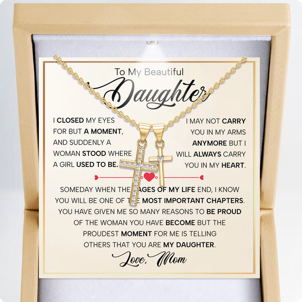 To My Daughter Cross Necklace From Mom With Heartfelt Message - Unique Jewelry For Daughter - Important Chapters