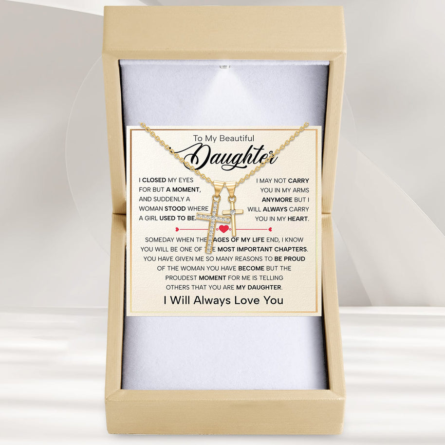 To My Daughter Cross Necklace With Heartfelt Message - Unique Jewelry For Daughter - Important Chapters