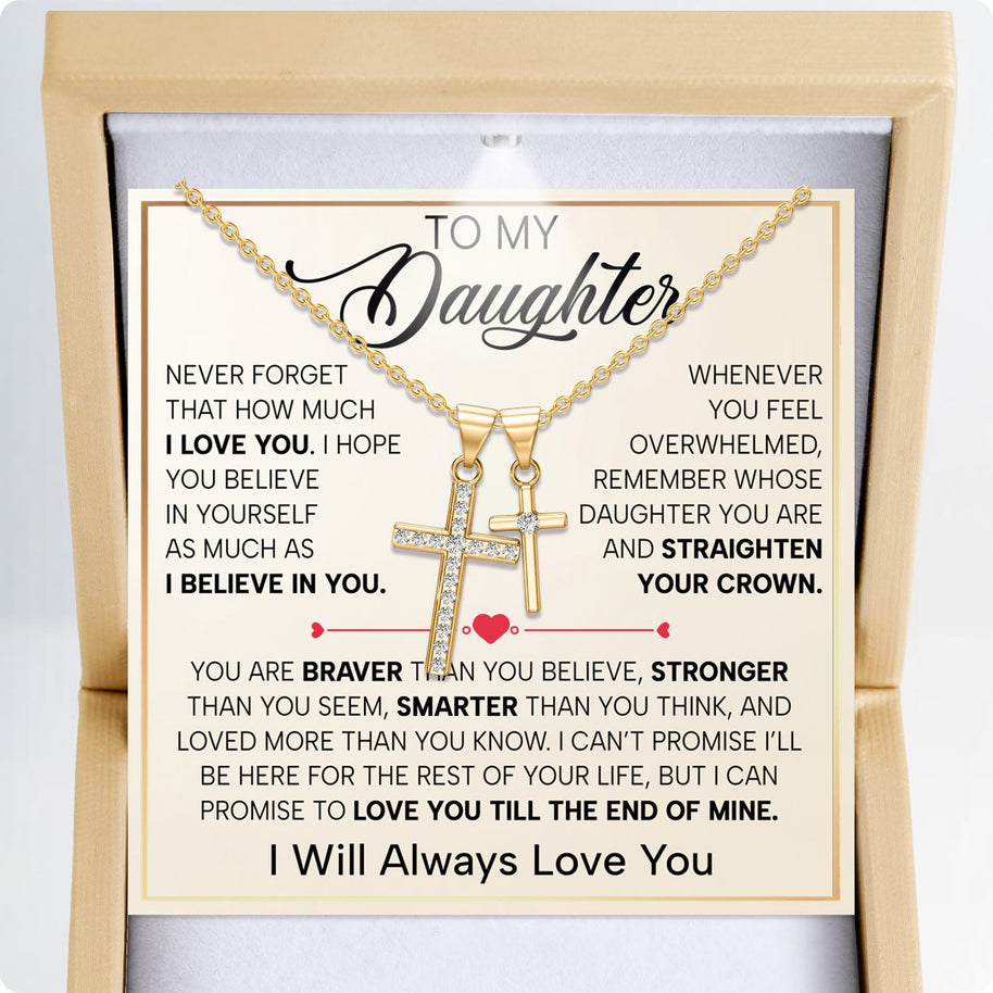 To My Daughter Cross Necklace With Heartfelt Message - Unique Jewelry For Daughter - You Are My Daughter