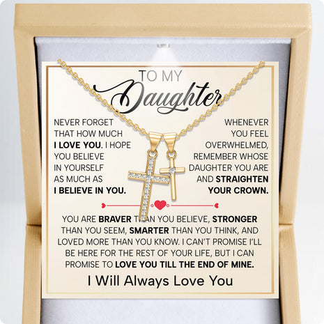 To My Daughter Cross Necklace With Heartfelt Message - Unique Jewelry For Daughter - You Are My Daughter