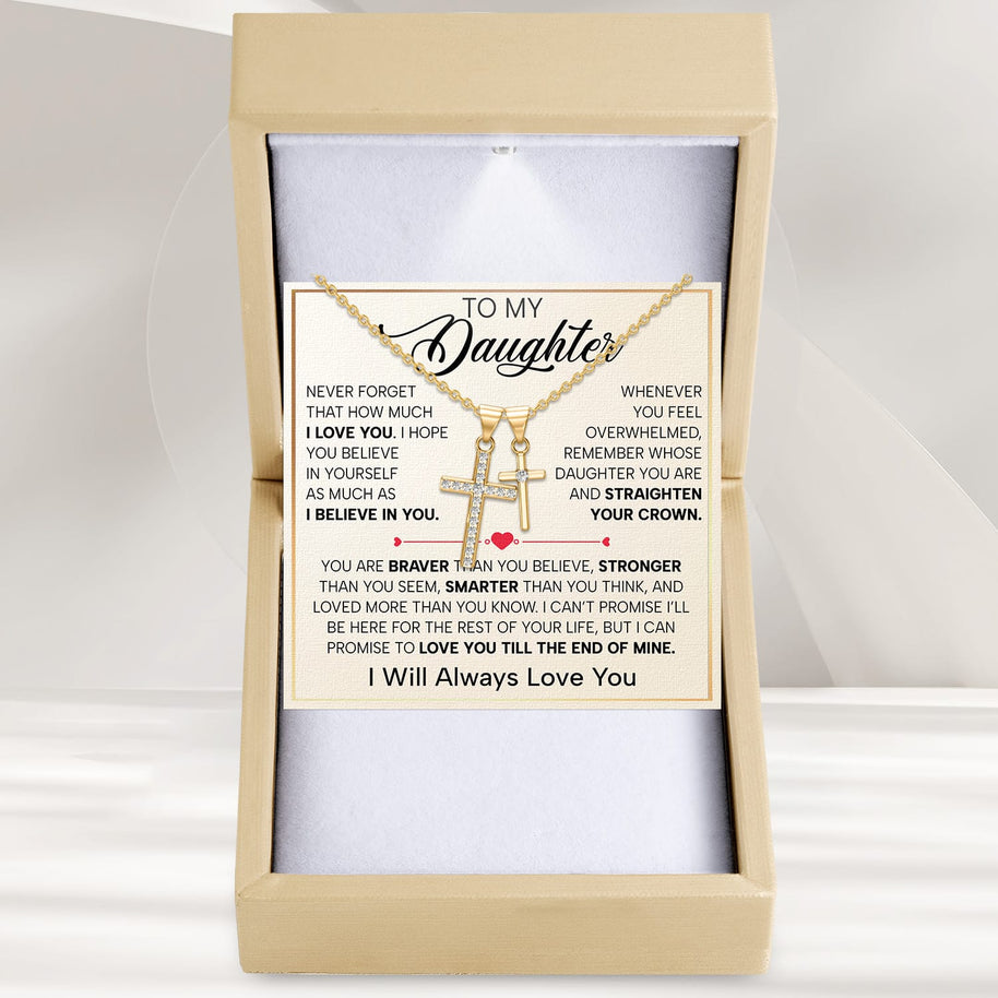 To My Daughter Cross Necklace With Heartfelt Message - Unique Jewelry For Daughter - You Are My Daughter