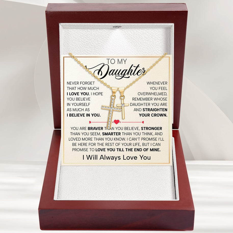 To My Daughter Cross Necklace With Heartfelt Message - Unique Jewelry For Daughter - You Are My Daughter