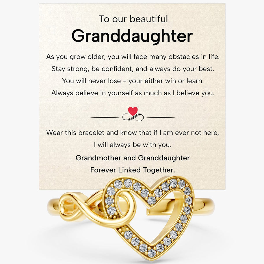 To My Granddaughter Ring Infinity Hearts With Heartfelt Message - Unique Jewelry For Granddaughter - Forever Linked Together