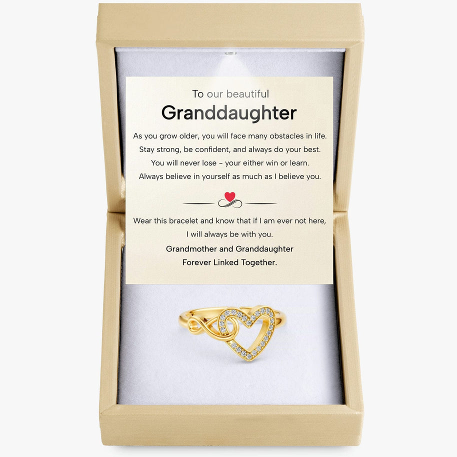 To My Granddaughter Ring Infinity Hearts With Heartfelt Message - Unique Jewelry For Granddaughter - Forever Linked Together