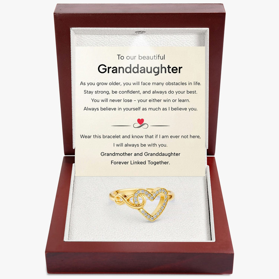 To My Granddaughter Ring Infinity Hearts With Heartfelt Message - Unique Jewelry For Granddaughter - Forever Linked Together