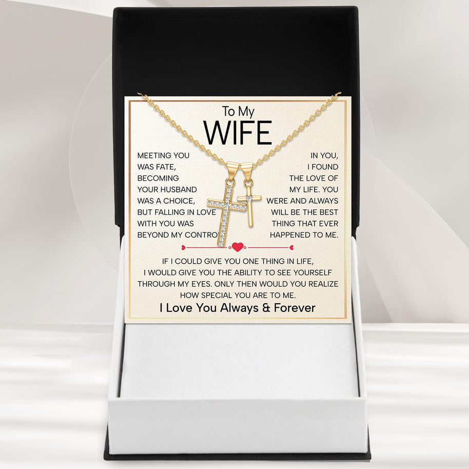 Wife Cross Necklace With Heartfelt Message - Unique Jewelry For Wife - Falling In Love