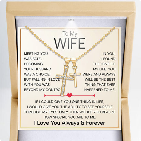 Wife Cross Necklace With Heartfelt Message - Unique Jewelry For Wife - Falling In Love