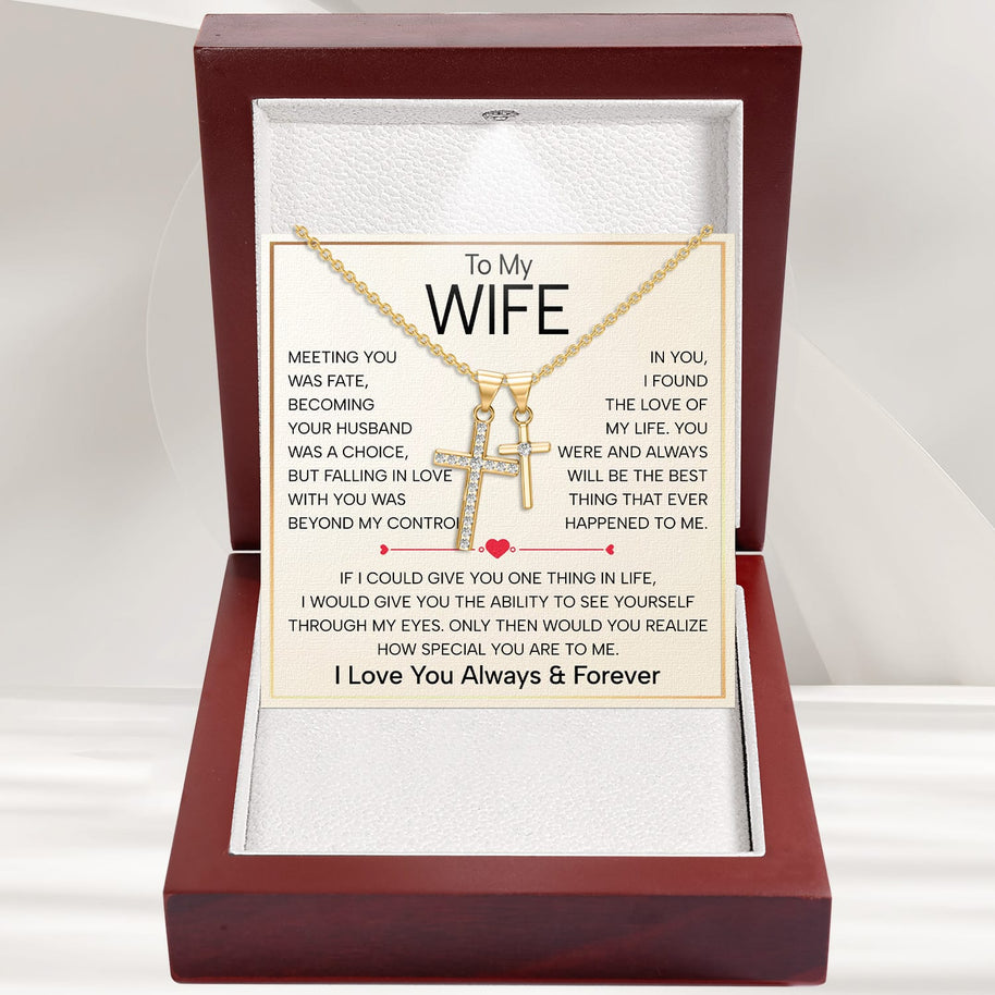 Wife Cross Necklace With Heartfelt Message - Unique Jewelry For Wife - Falling In Love