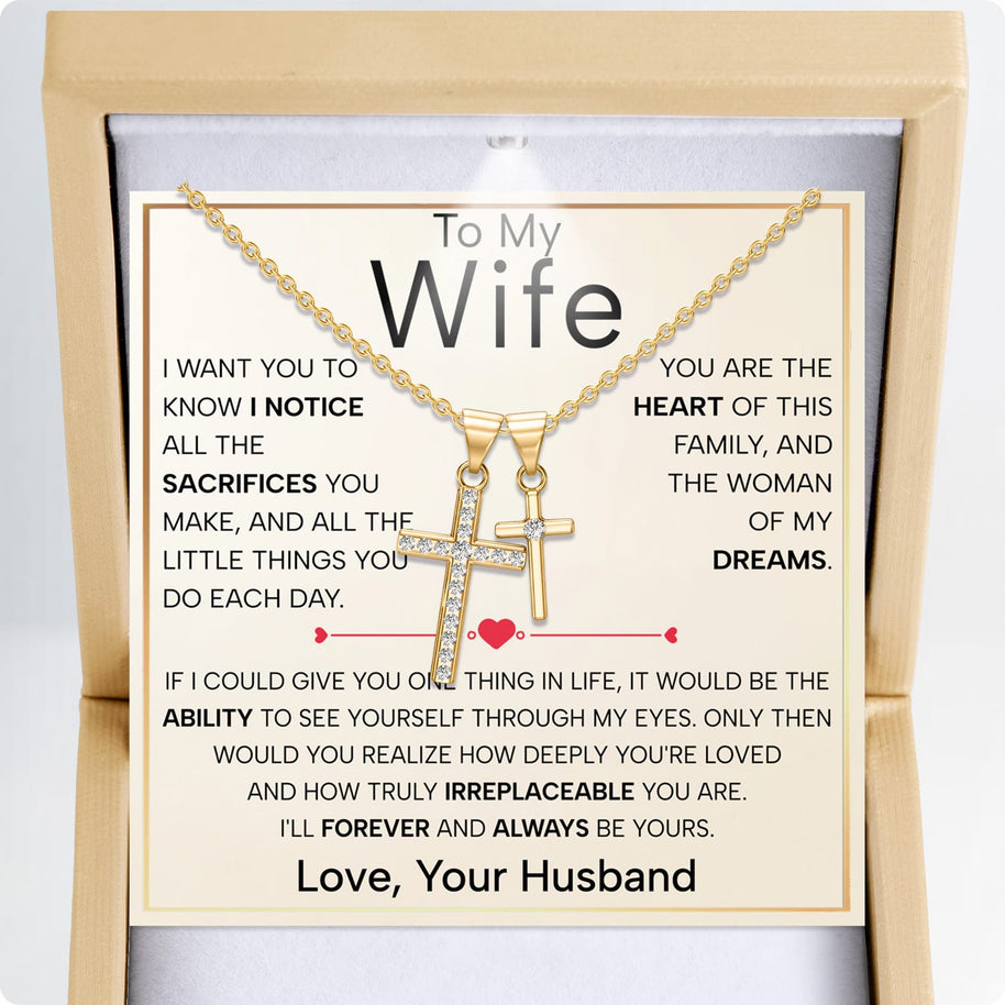 Wife Cross Necklace With Heartfelt Message - Unique Jewelry For Wife - Forever and Always
